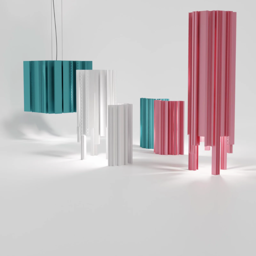 luminaires originaux rose, bleu et blanc